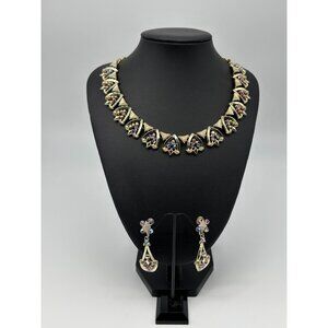Vintage STAR Necklace & Earrings Set, Gold-Tone, w/Aurora Borealis Rhinestones--
